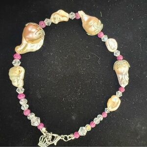 Baroque Pearl, Ruby and Crystal Bracelet